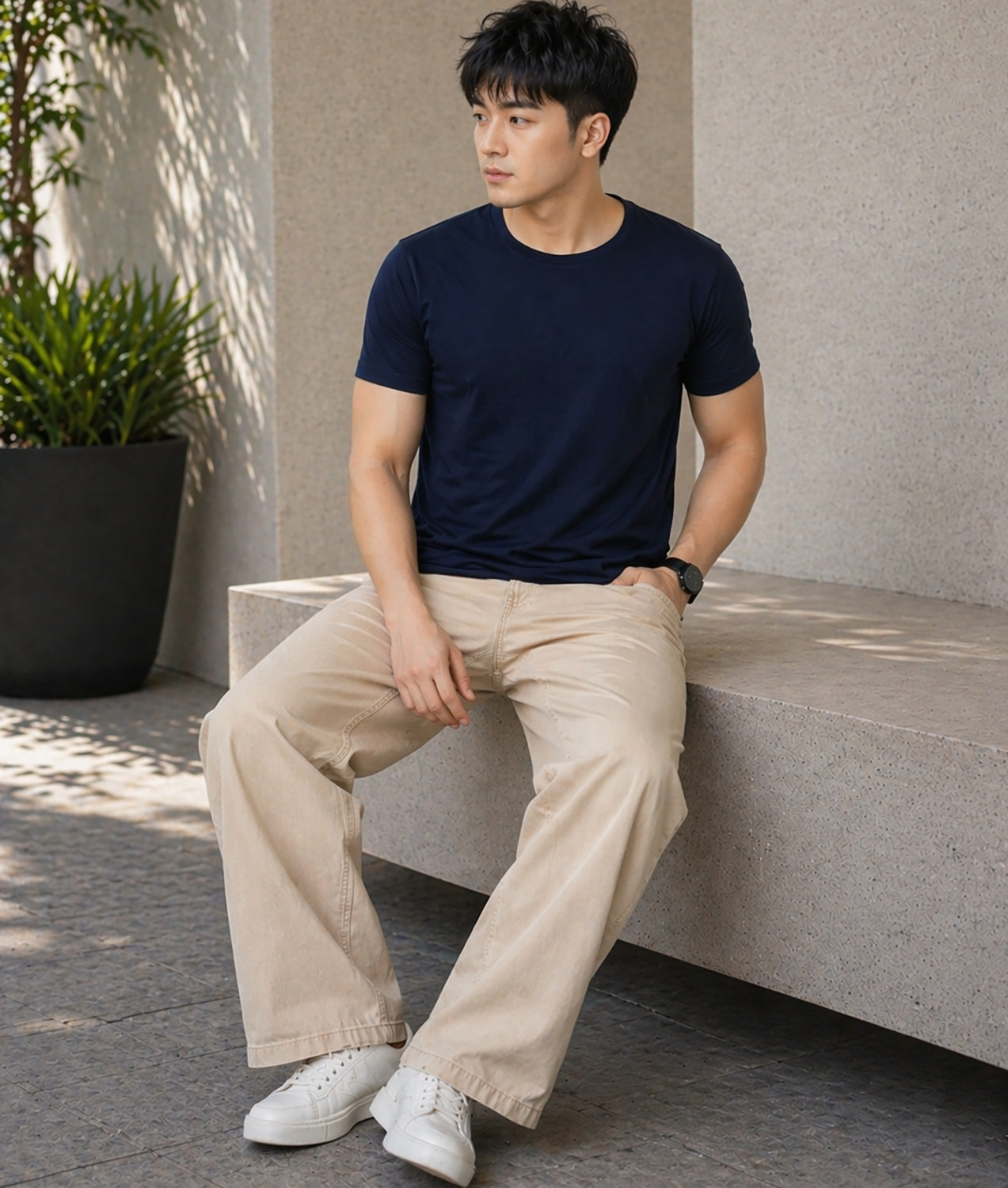 Image of Creation By London Hills Solid Men Round Neck Navy Blue T-Shirt