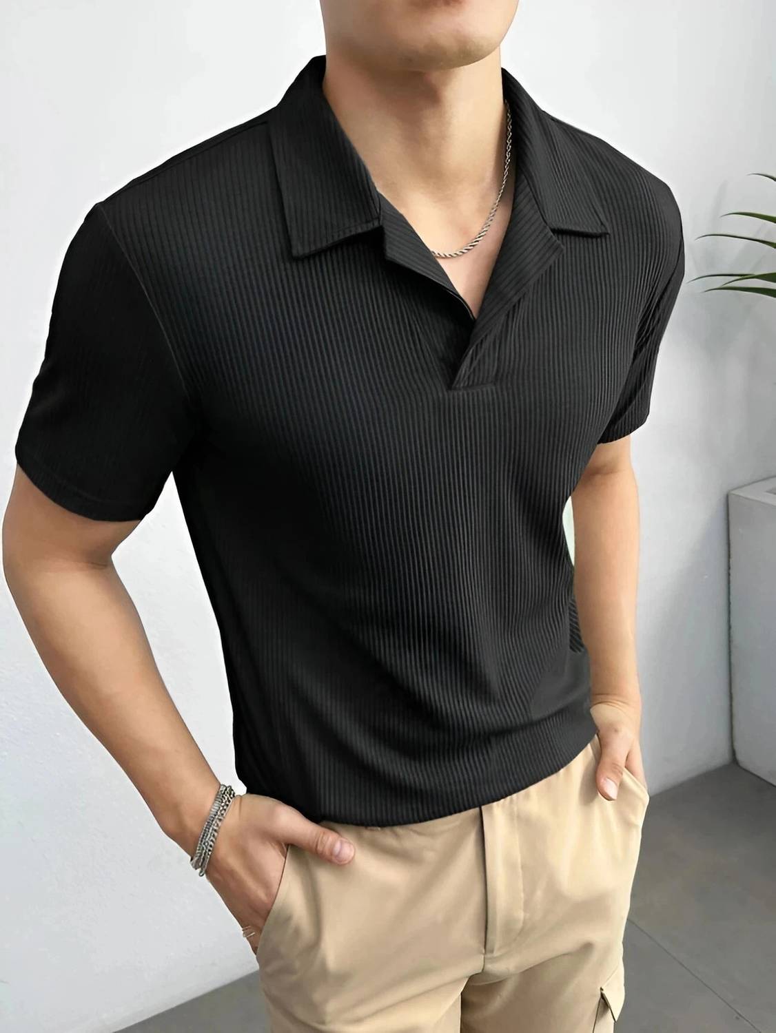 Madfrog Solid Men Polo Neck Black T-Shirt