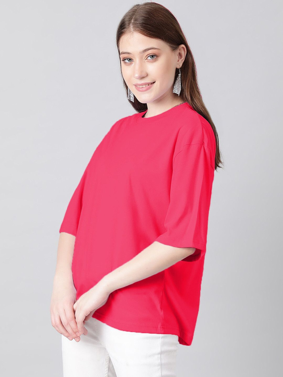 Image of KOTTY Solid Women Scoop Neck Pink T-Shirt