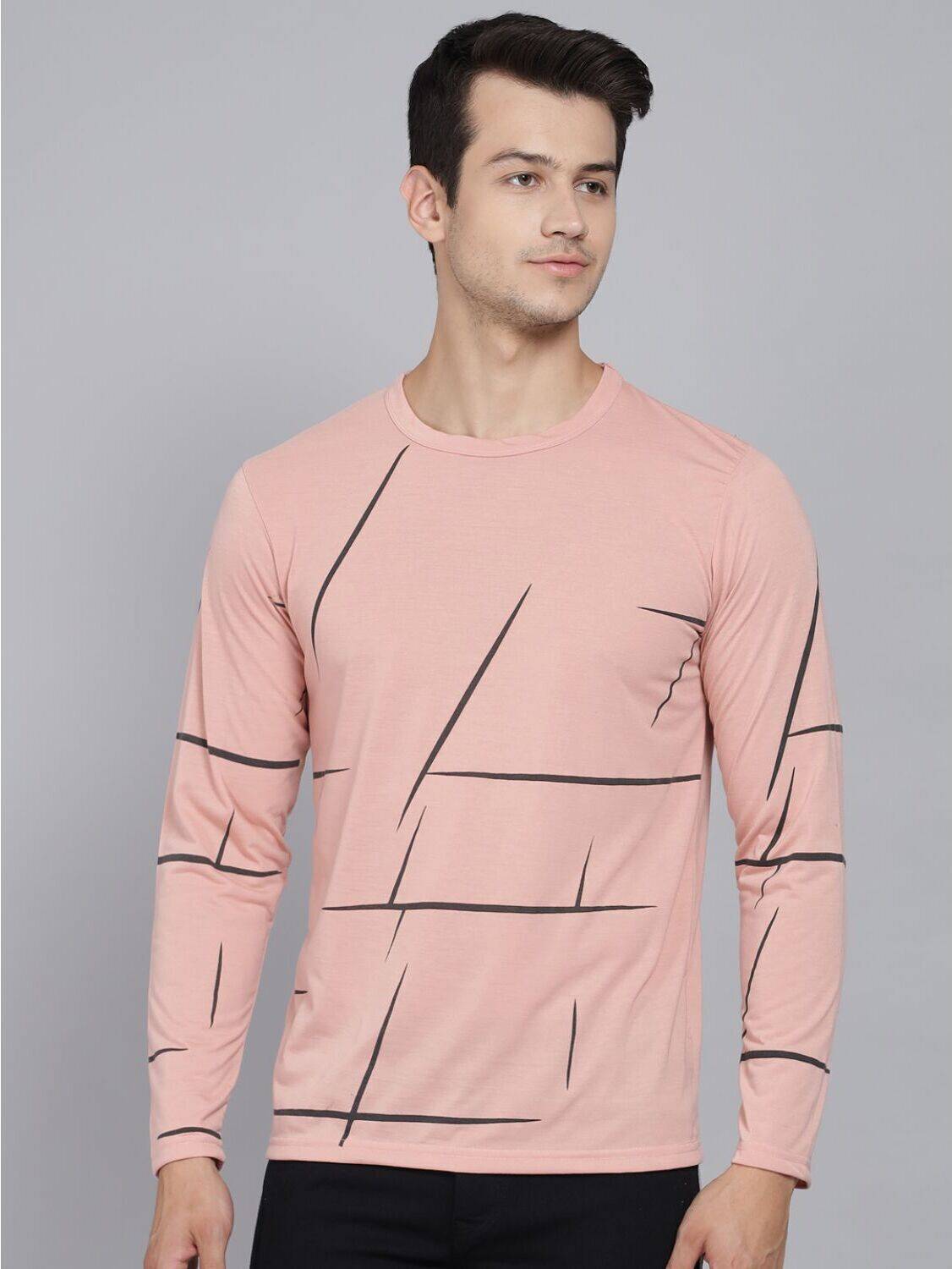 ELBATROSS Men Printed Round Neck Polyester Pink T-Shirt