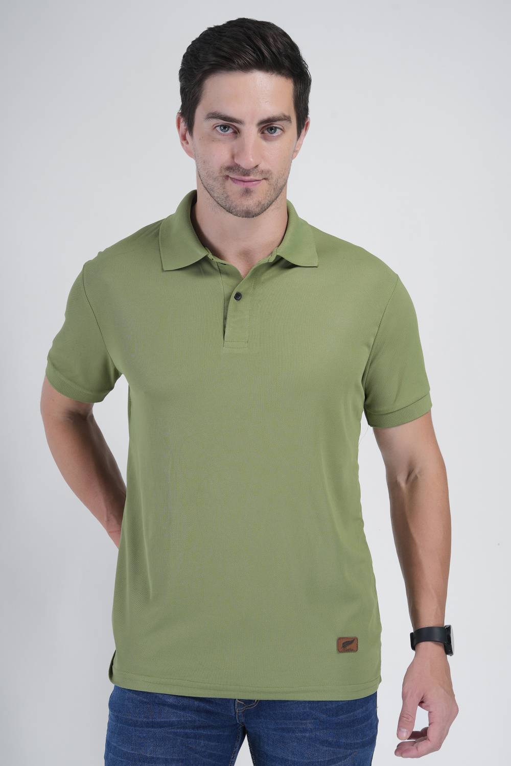 Polo Plus Men Solid Polo Neck Polycotton Green T-Shirt