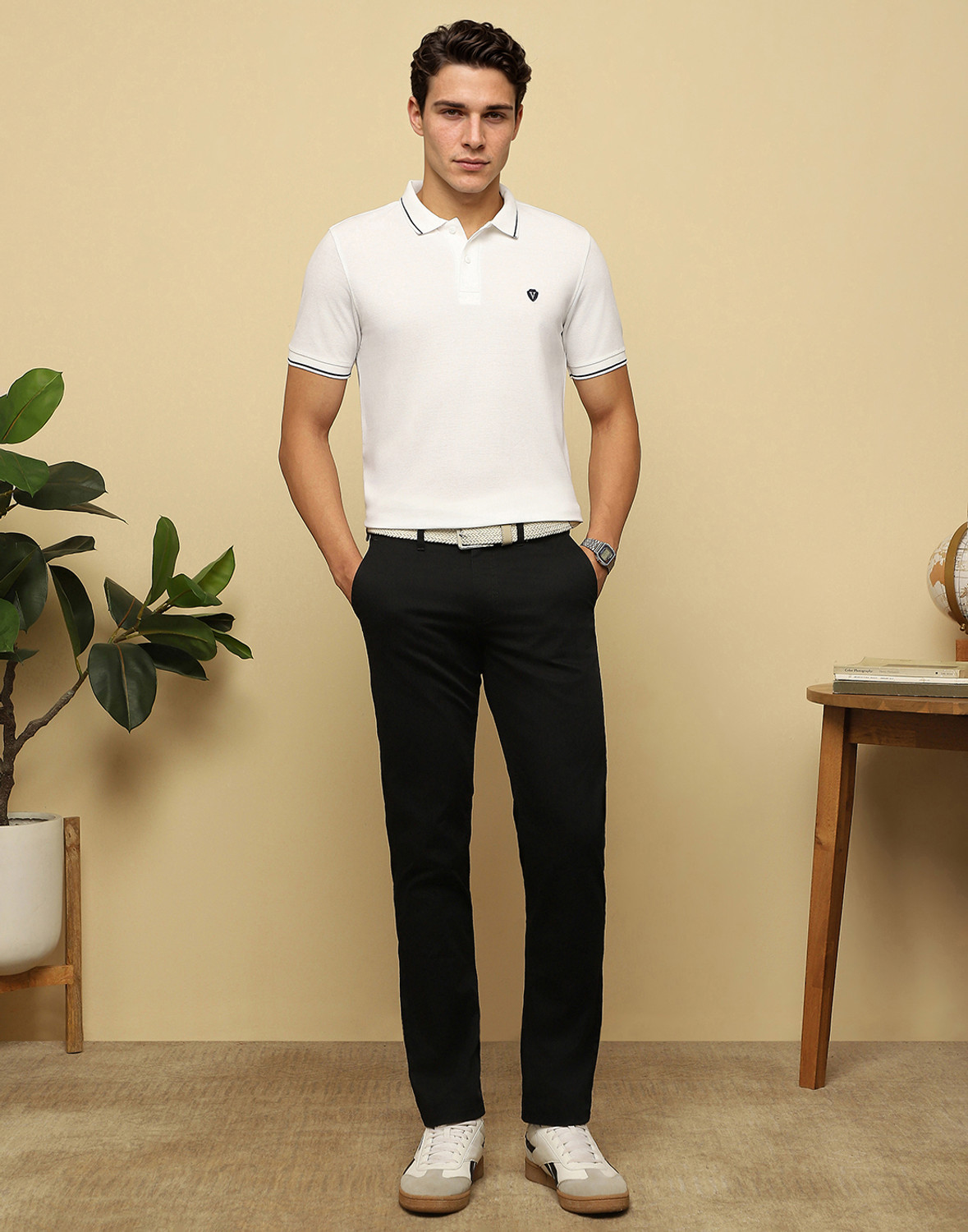 Image of VAN HEUSEN Solid Men Polo Neck White T-Shirt