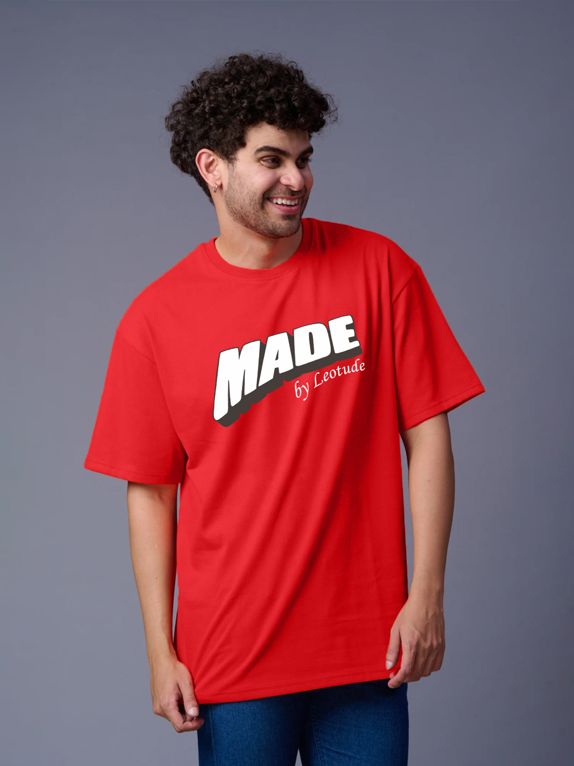 Image of JUST ROAR Printed Men Round Neck Red T-Shirt