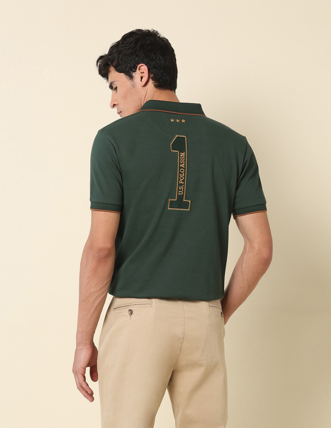 Image of U.S. POLO ASSN. Printed Men Polo Neck Green T-Shirt