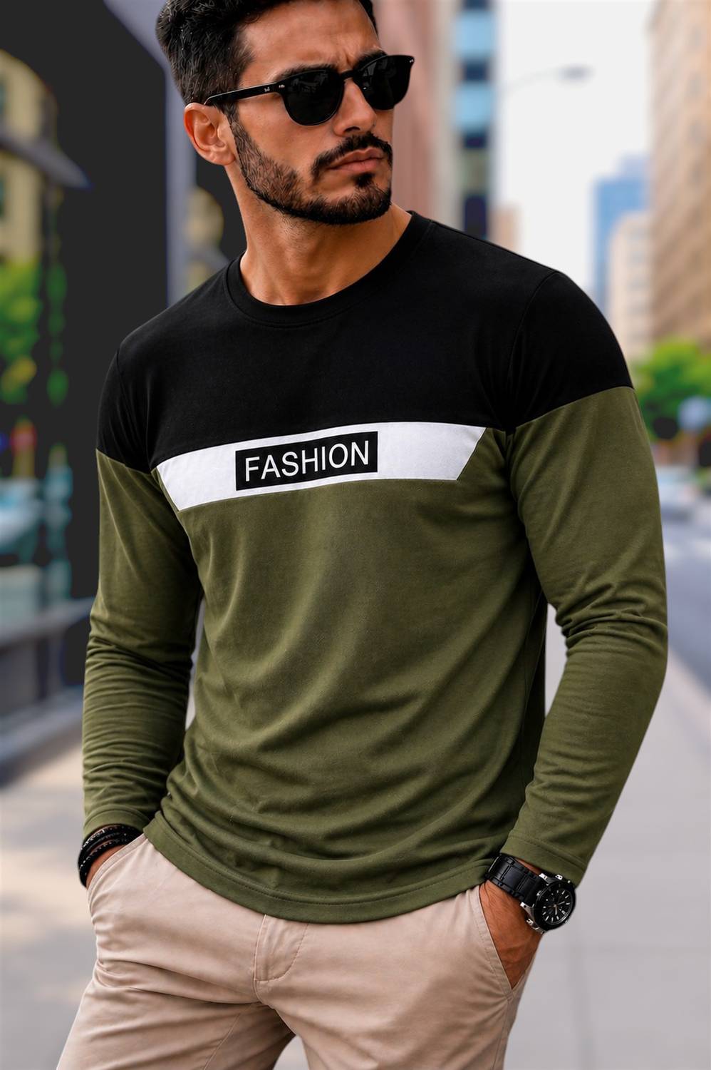 AUTNAA Printed Men Round Neck Dark Green, Black T-Shirt