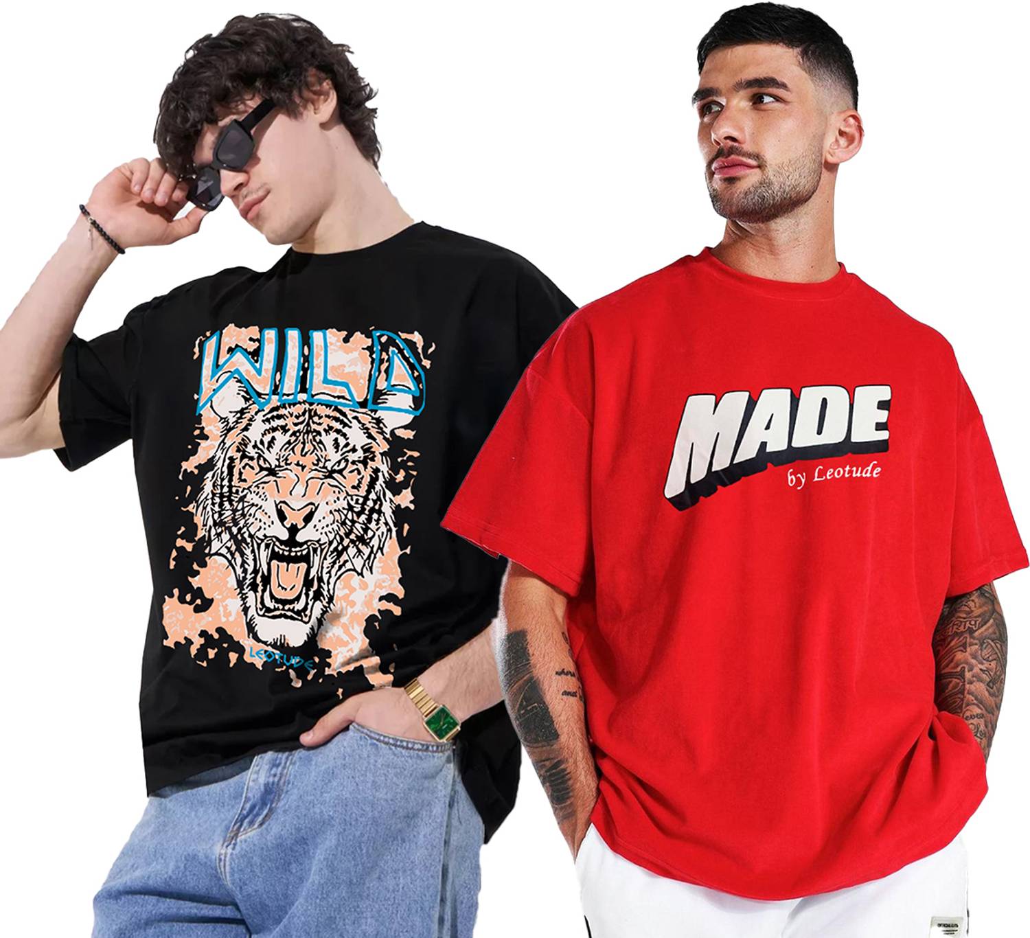 Leotude Men Printed Round Neck Cotton Blend Multicolor T-Shirt