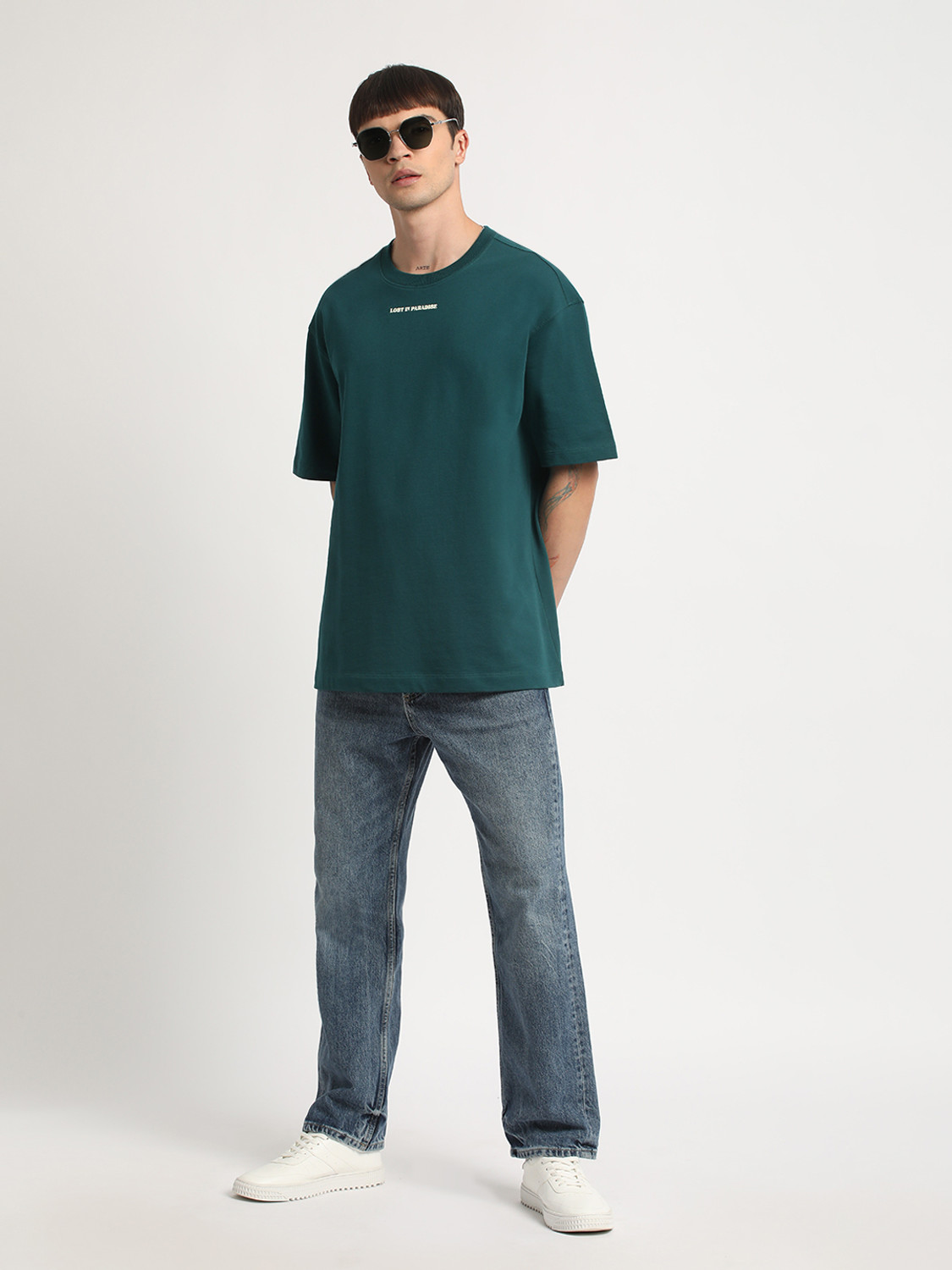 Image of THE BEAR HOUSE Printed Men Round Neck Green T-Shirt
