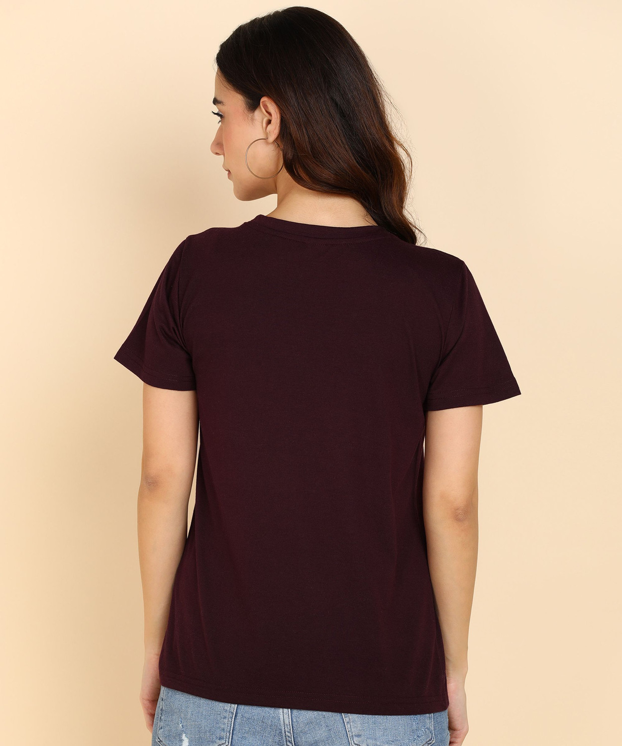 Image of Adyavastram Typography Women Round Neck Maroon T-Shirt