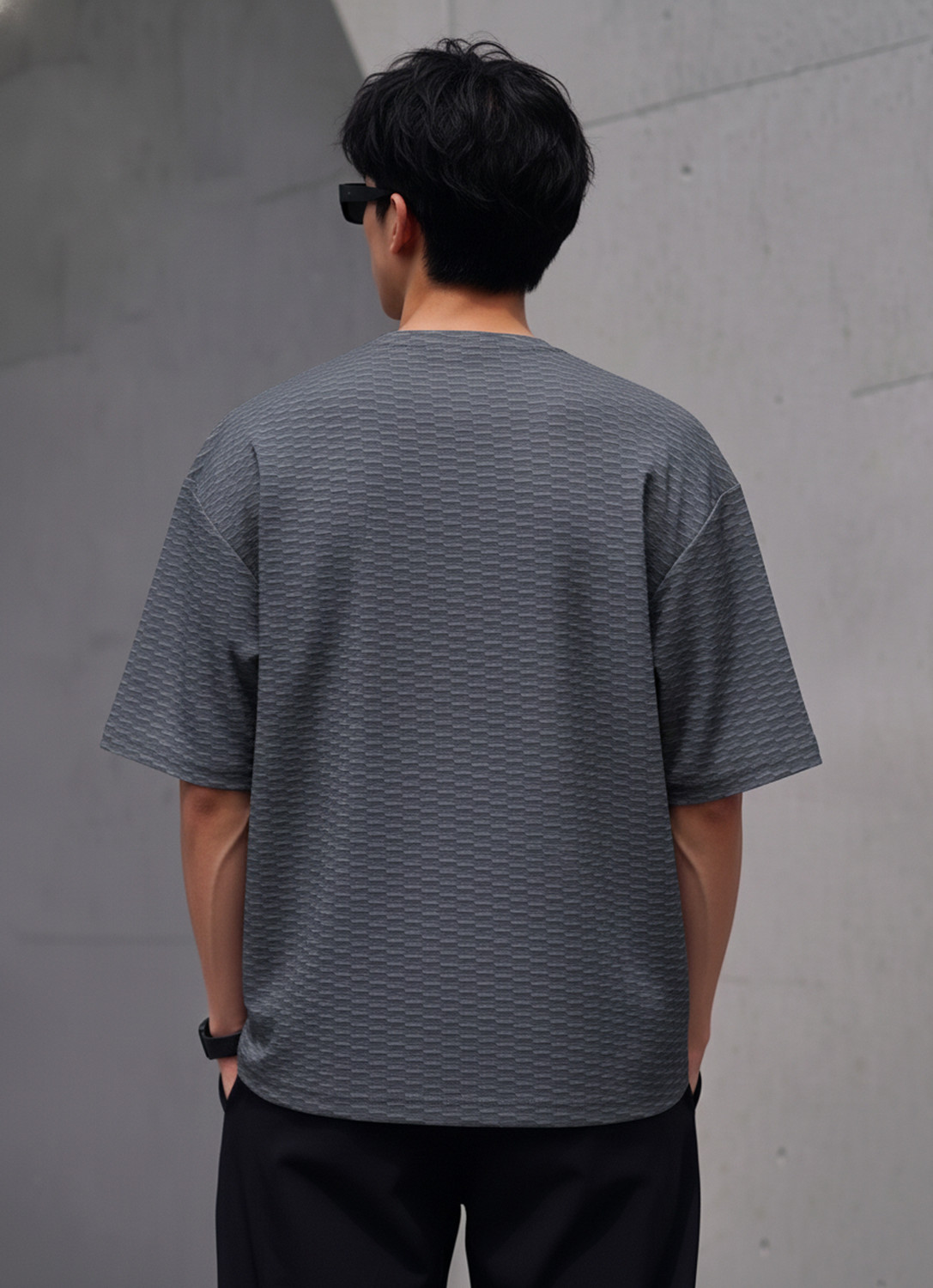 Image of FEEL TRACK Men Self Design Round Neck Elastane Grey T-Shirt