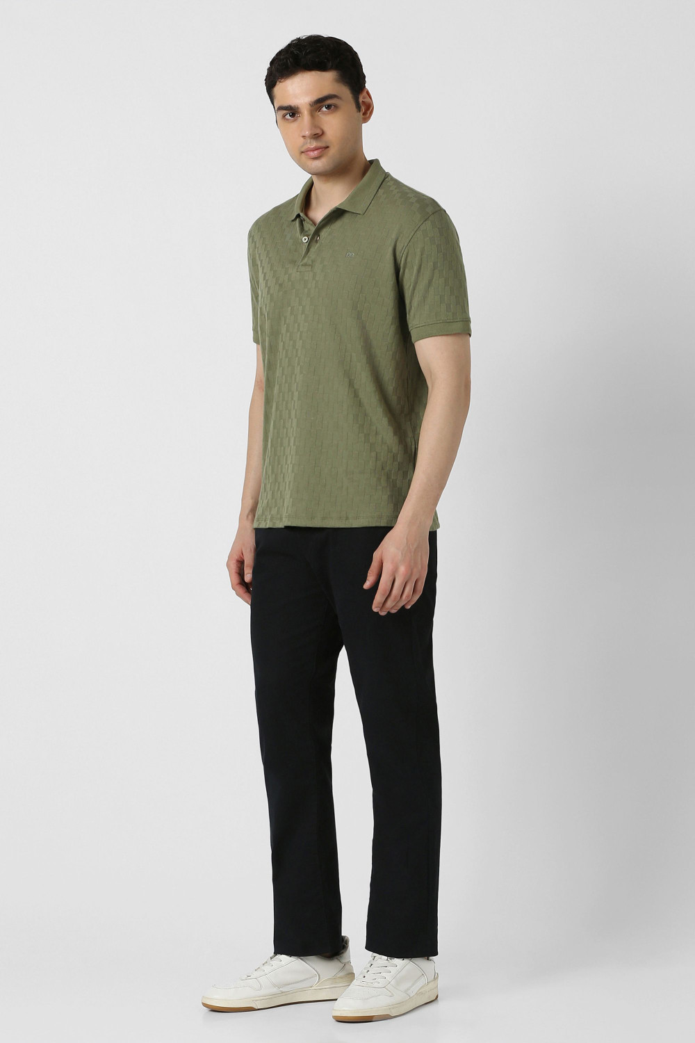 Image of PETER ENGLAND Self Design Men Polo Neck Light Green T-Shirt