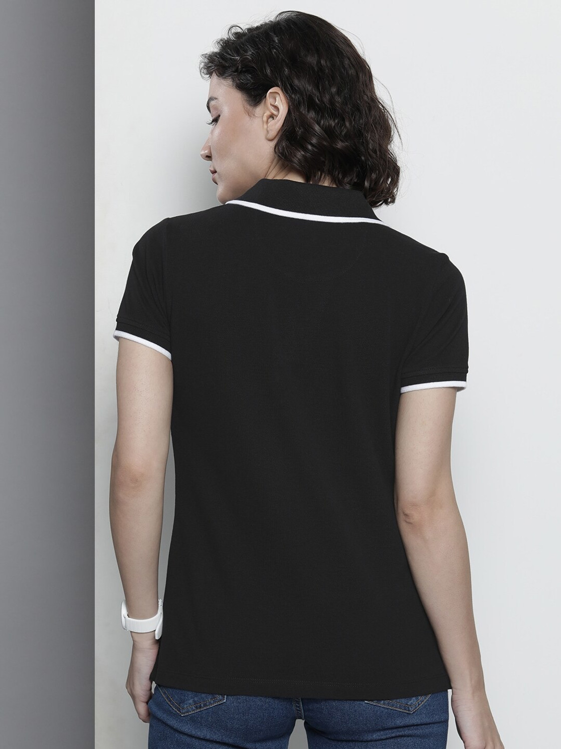 Image of NAUTICA Conversational Women Polo Neck Black T-Shirt