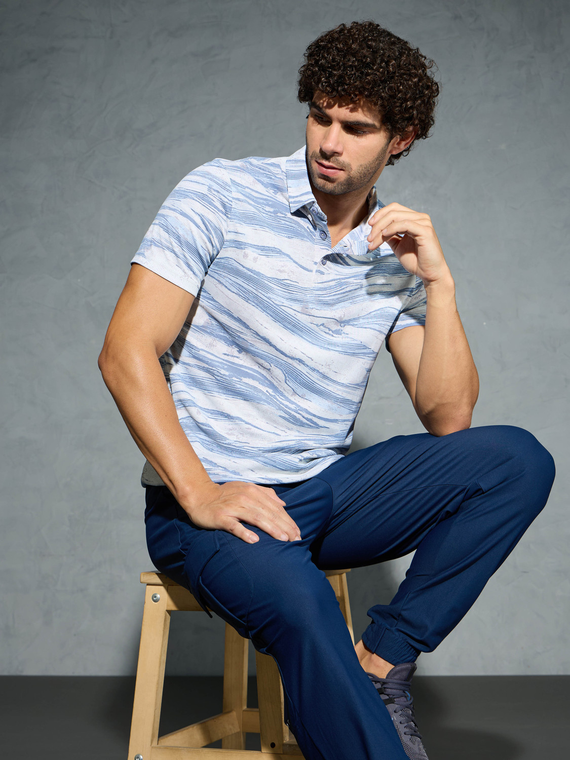 Image of TECHNOSPORT Printed Men Polo Neck Blue, White T-Shirt