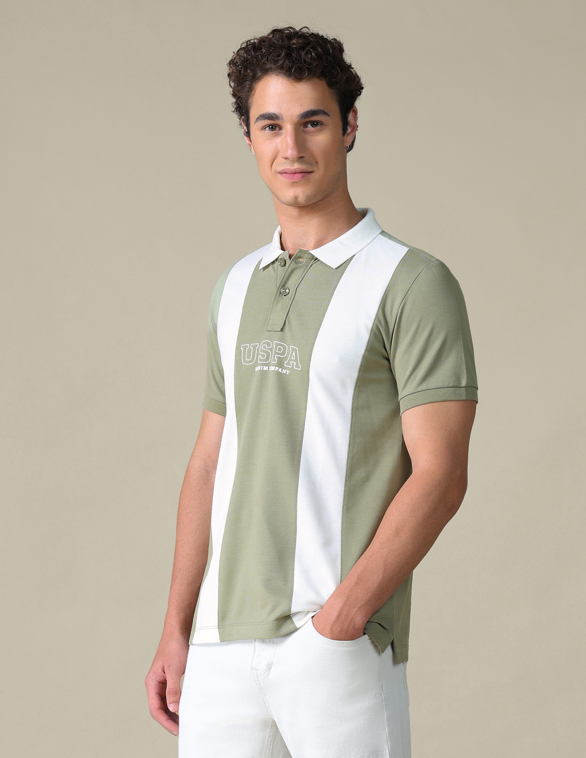 Image of U.S. Polo Assn. Denim Co. Colorblock Men Polo Neck Green T-Shirt