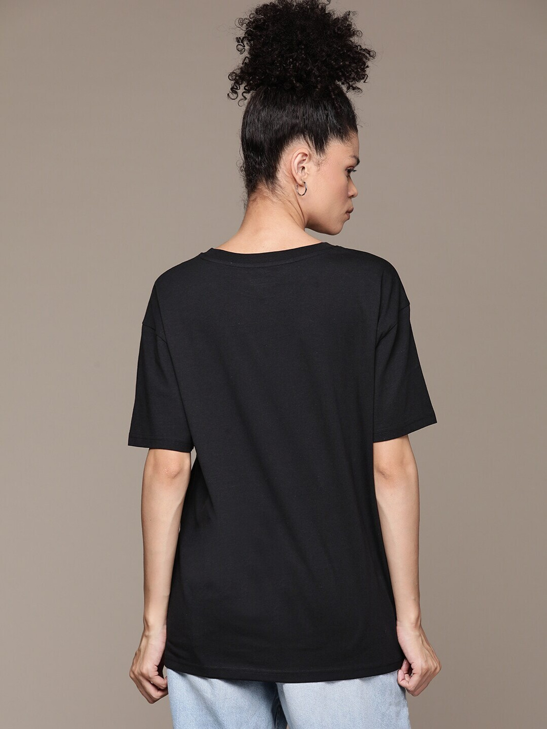 Image of Roadster Printed Women Round Neck Black T-Shirt