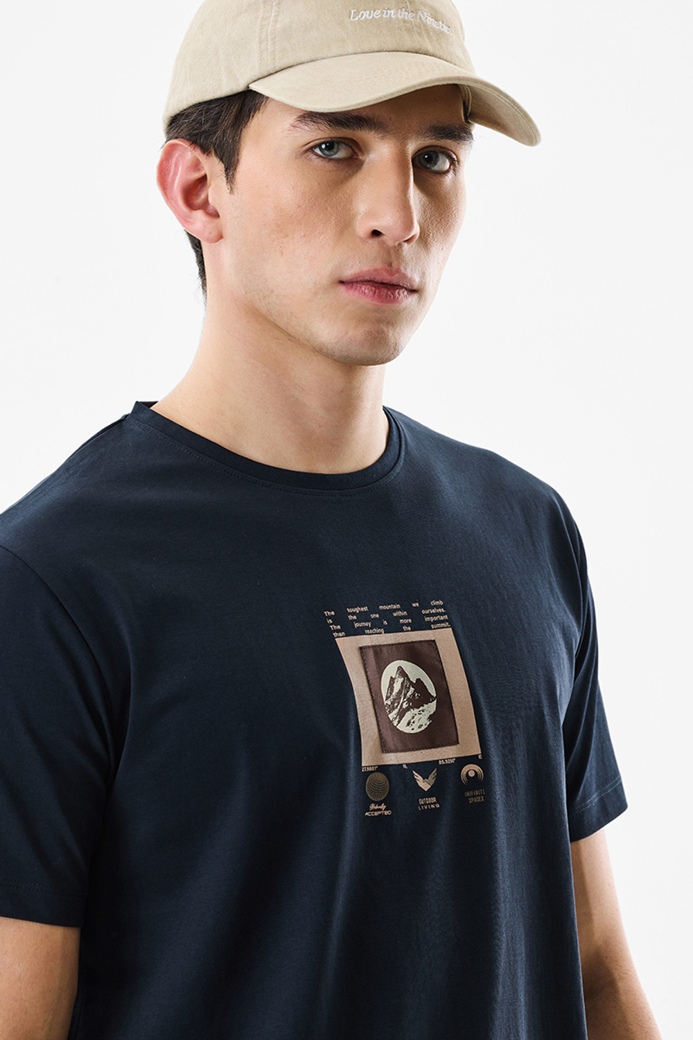 Image of Snitch Floral Print Men Crew Neck Navy Blue T-Shirt