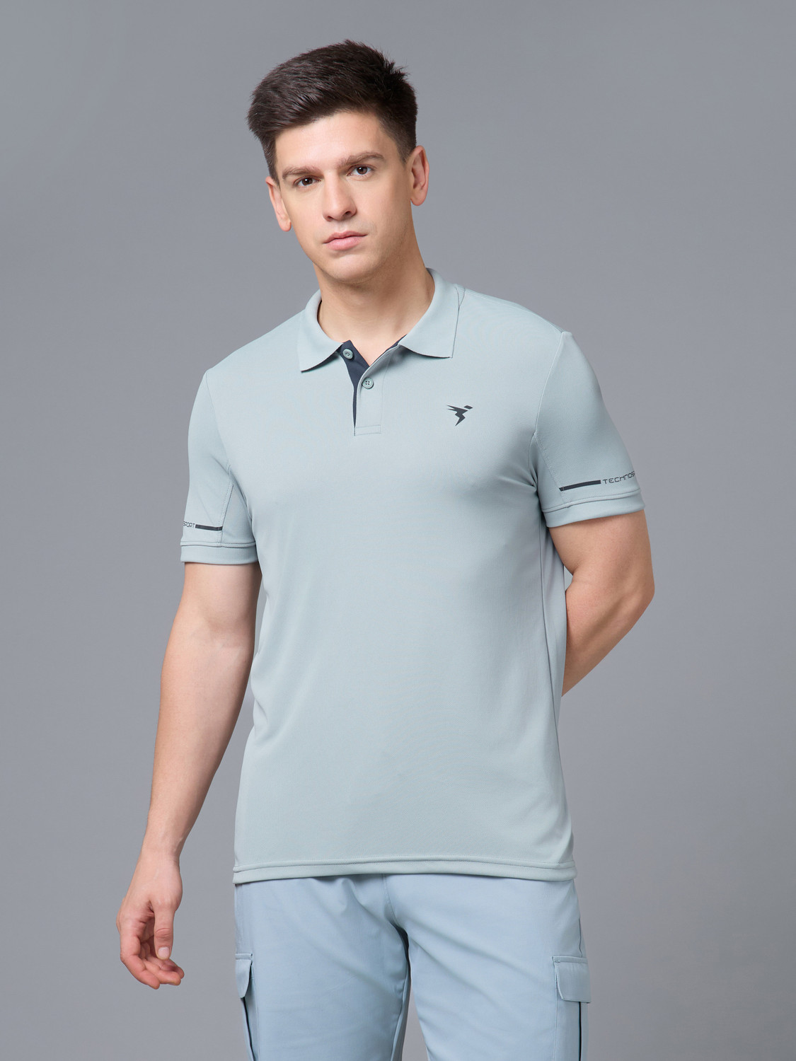 Image of TECHNOSPORT Printed Men Polo Neck Light Green T-Shirt