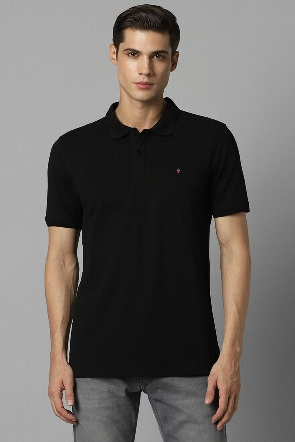 Image of Louis Philippe Sport Solid Men Polo Neck Black T-Shirt