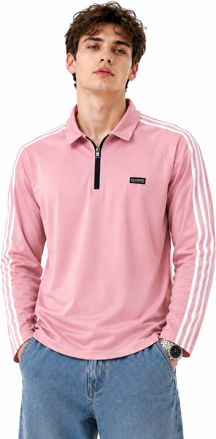 Luna Men Pink Zip Neck T-Shirt - Image 1