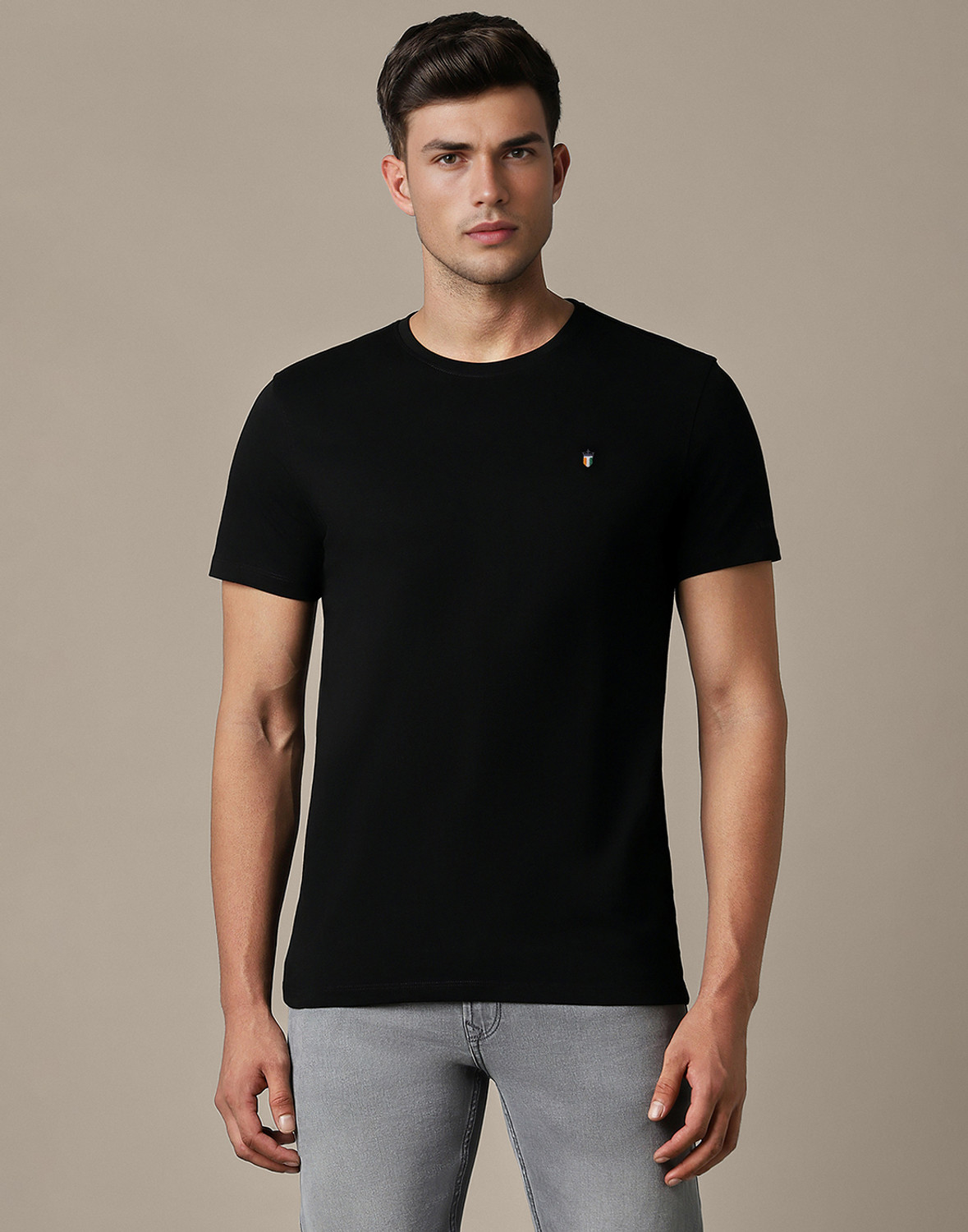 Image of LOUIS PHILIPPE Solid Men Crew Neck Black T-Shirt