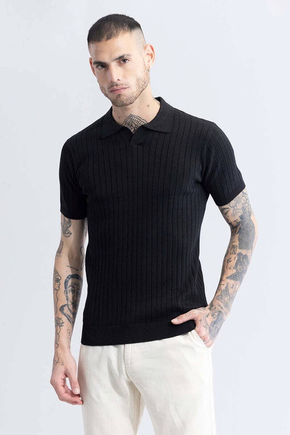 Snitch Men Black Polo Neck T-Shirt - Image 4