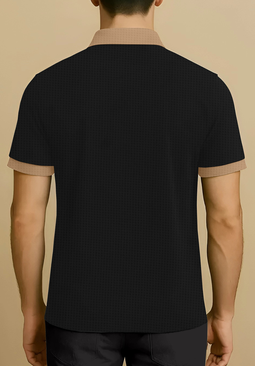 Image of KAJARU Self Design Men Zip Neck Beige, Black T-Shirt