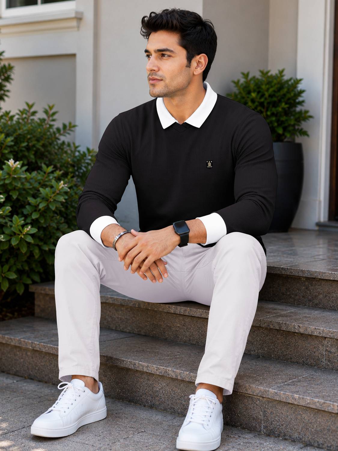 VeBNoR Men Polo Neck Black T-Shirt - Image 4