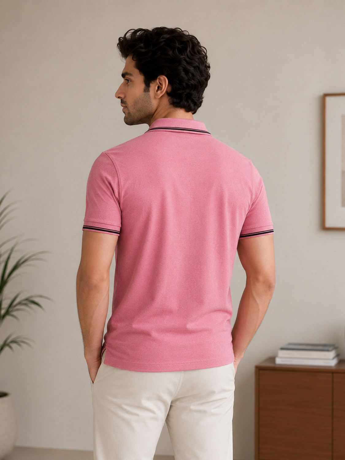 Image of Dollar Solid Men Polo Neck Pink T-Shirt