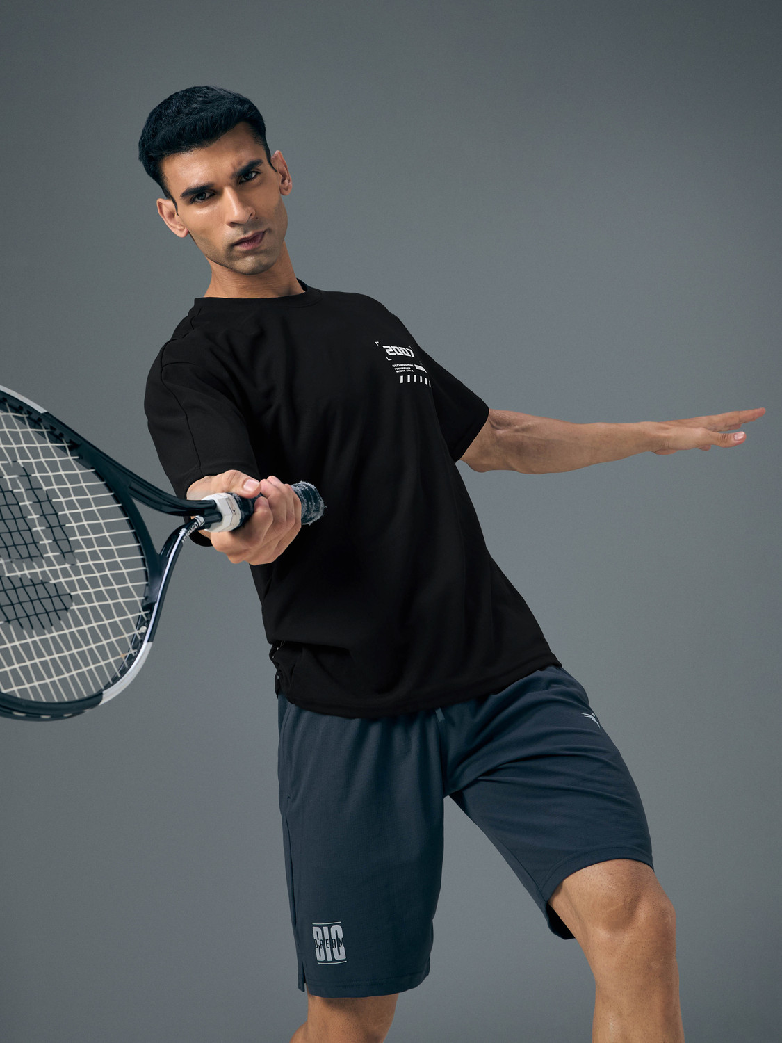 Image of TECHNOSPORT Sporty Men Round Neck Black T-Shirt