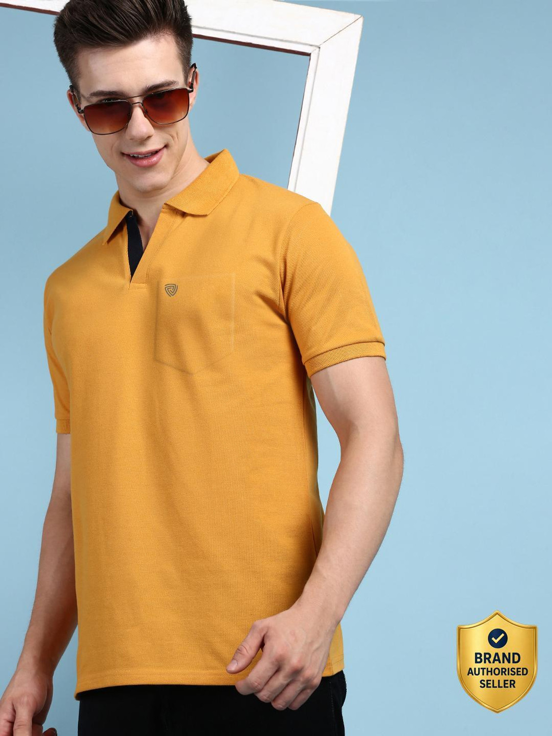 Image of LUX cozi Solid Men Polo Neck Yellow T-Shirt