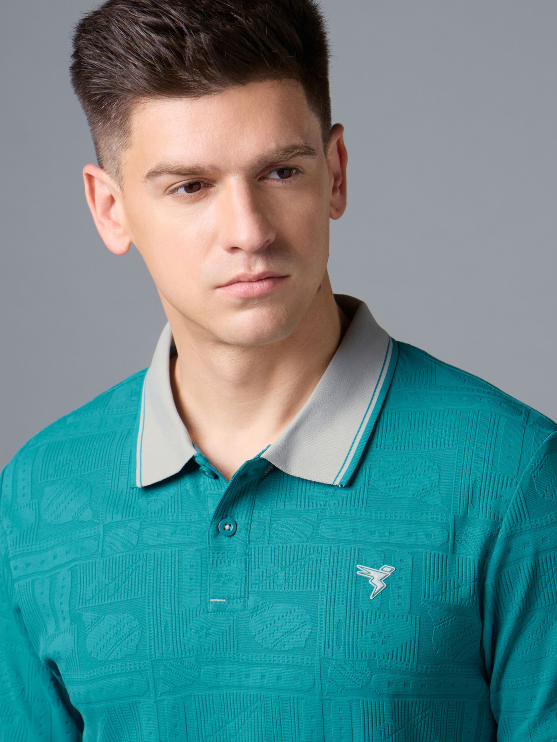 Image of TECHNOSPORT Self Design Men Polo Neck Blue T-Shirt