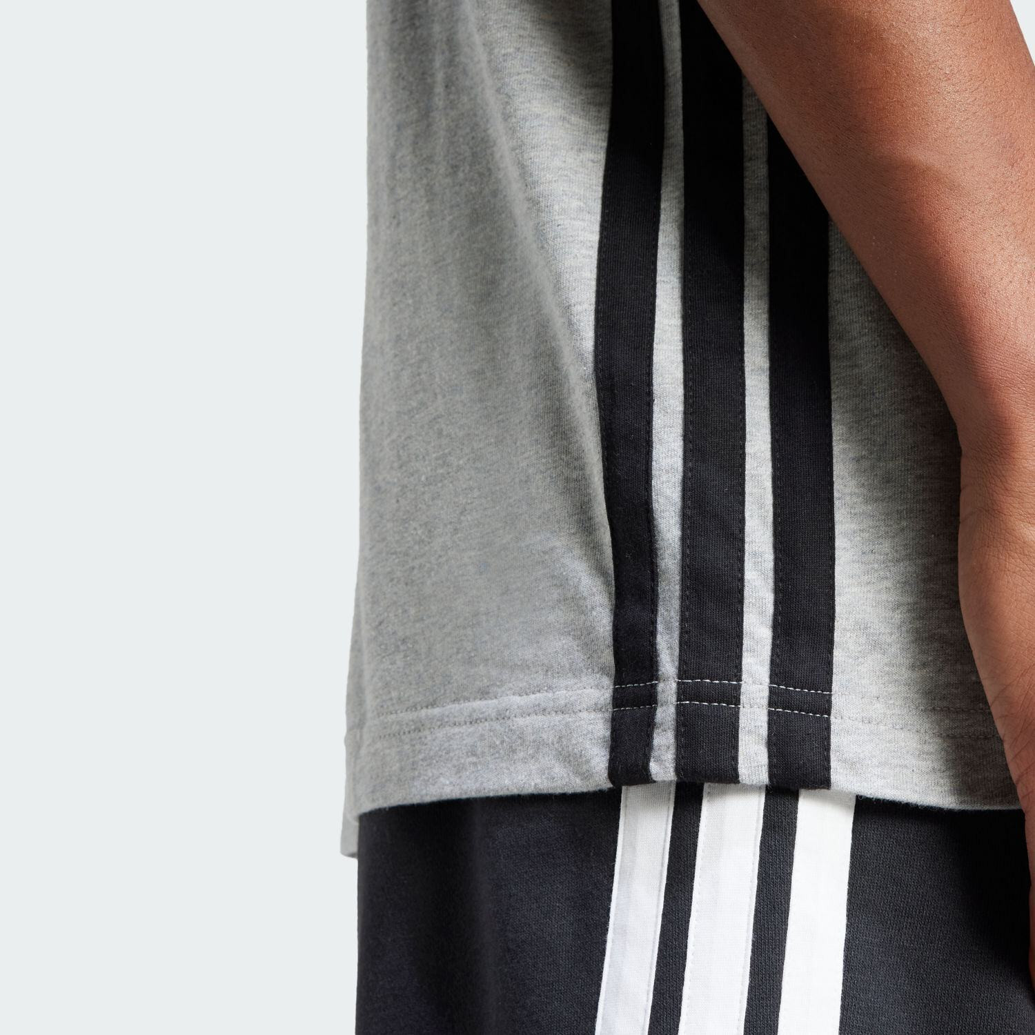 Image of ADIDAS Striped Men Crew Neck Grey T-Shirt