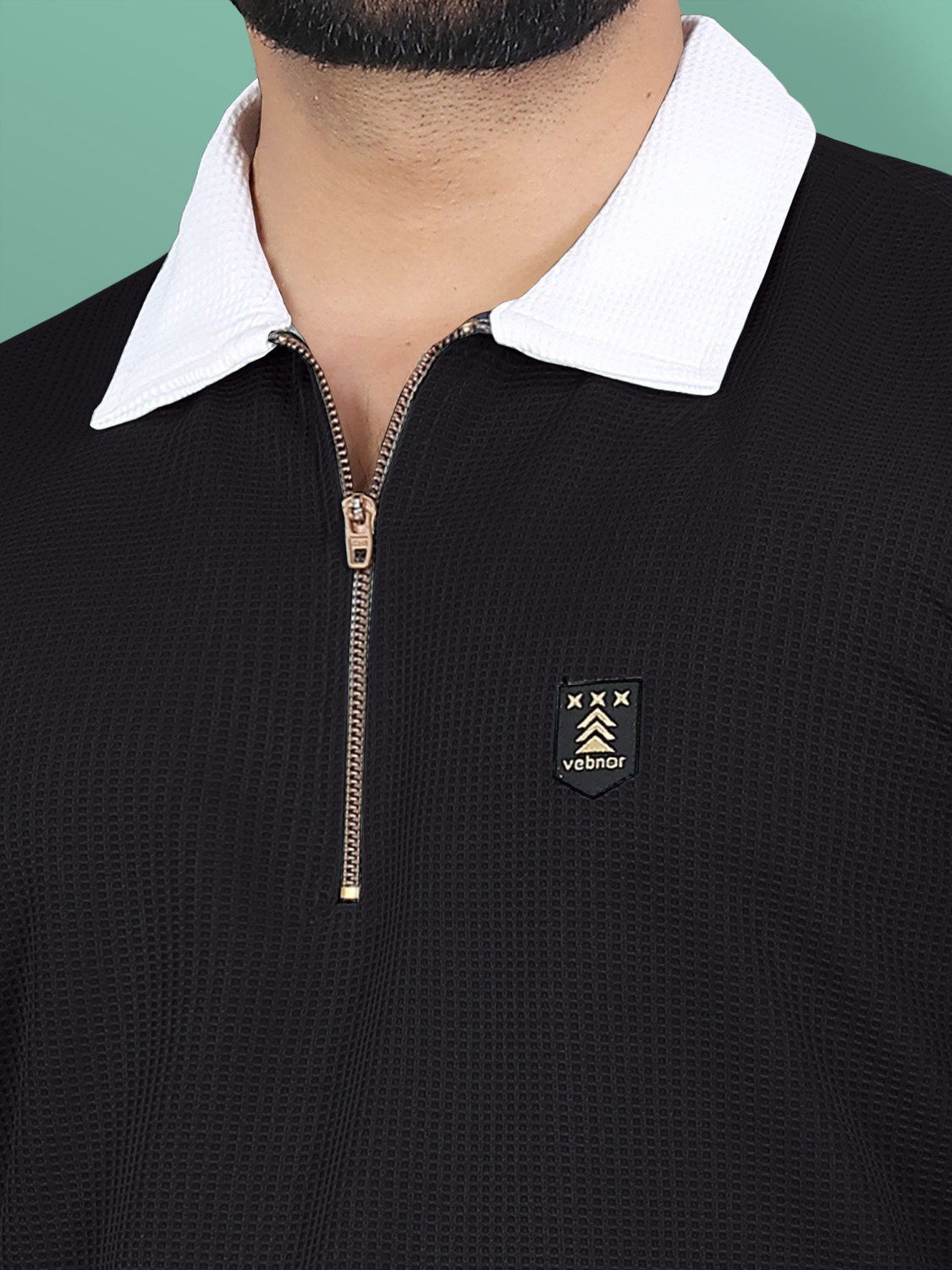 Image of VeBNoR Self Design Men Polo Neck Black T-Shirt