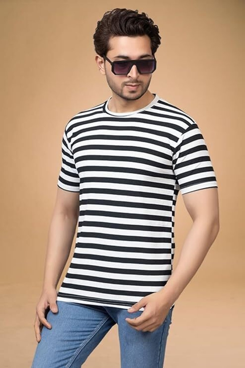 Image of RMGARMENTMK Striped Men Round Neck Grey T-Shirt
