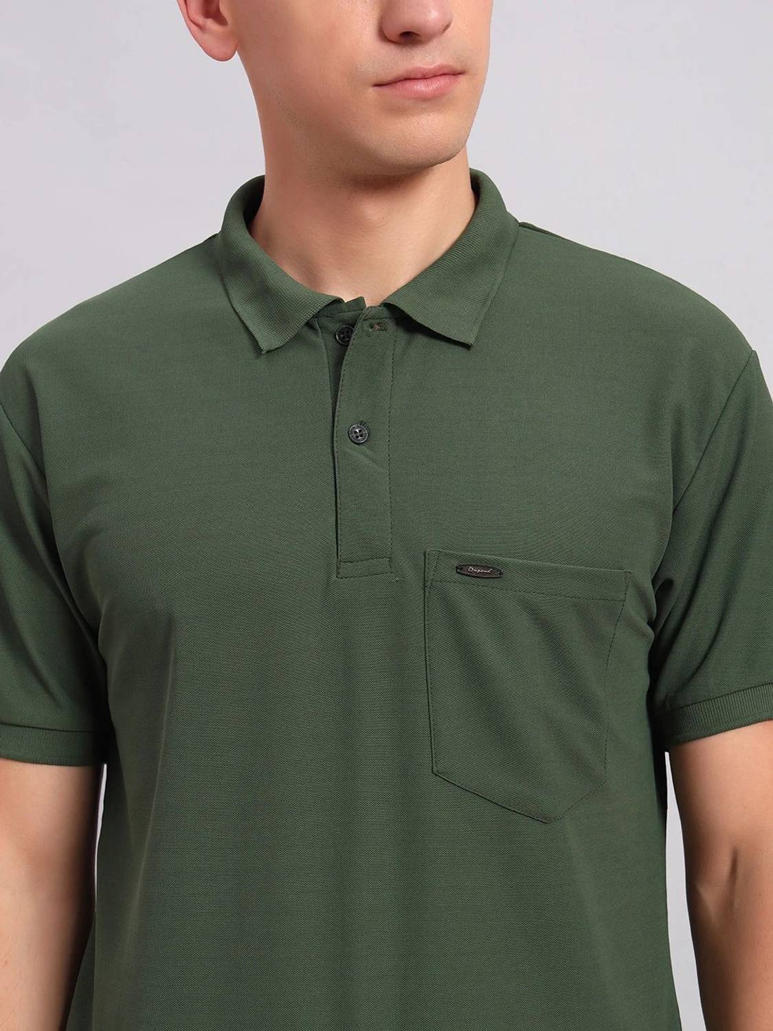 BLACK BLINK Men Solid Polo Neck Polycotton Dark Green T-Shirt