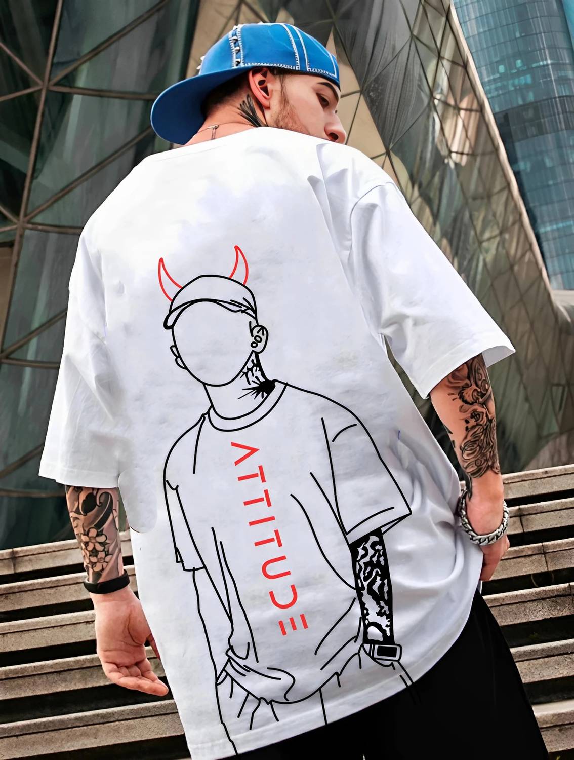 BUKKL Men Printed Round Neck Pure Cotton White T-Shirt