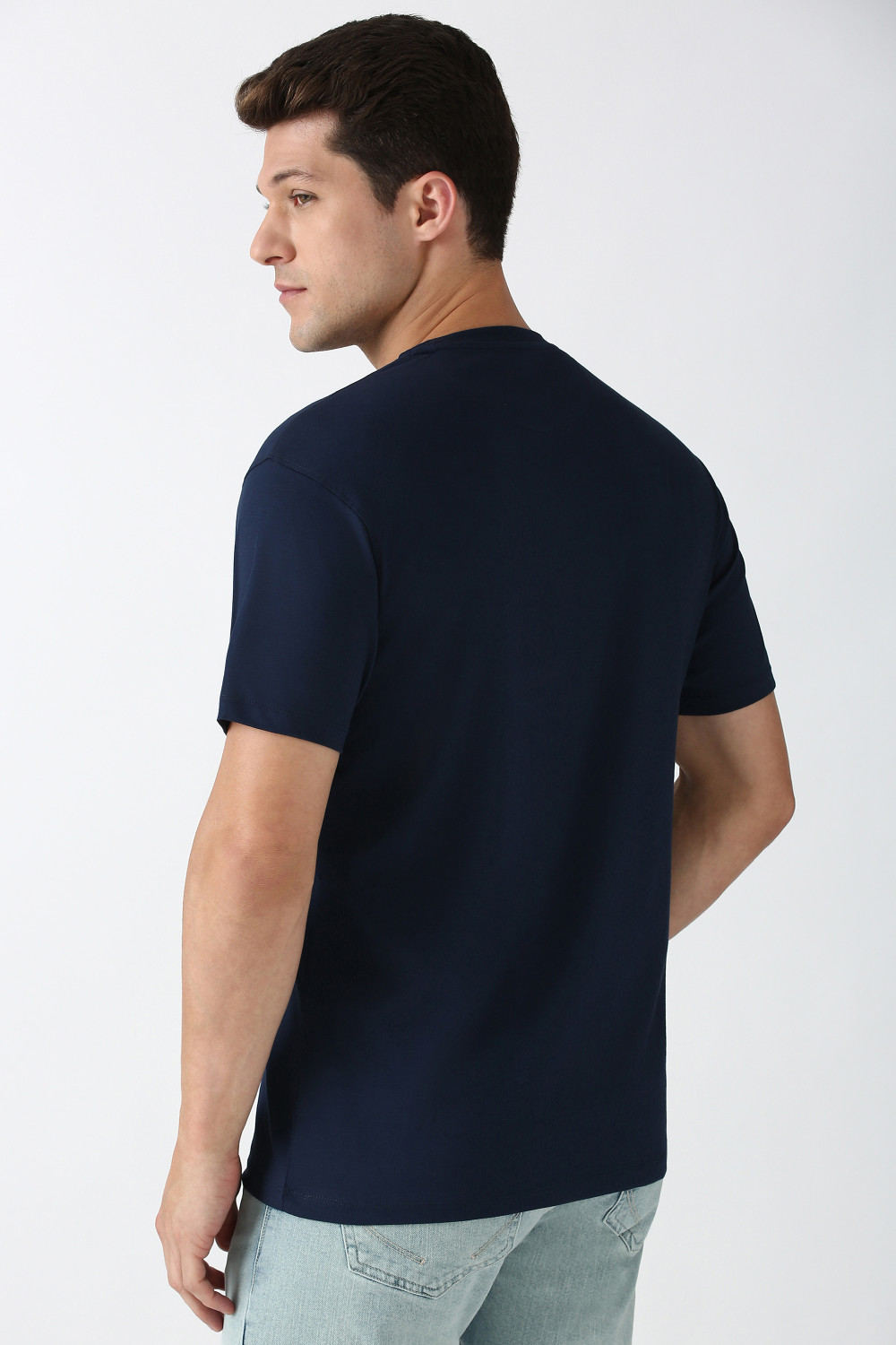Image of PETER ENGLAND Solid Men Crew Neck Blue T-Shirt