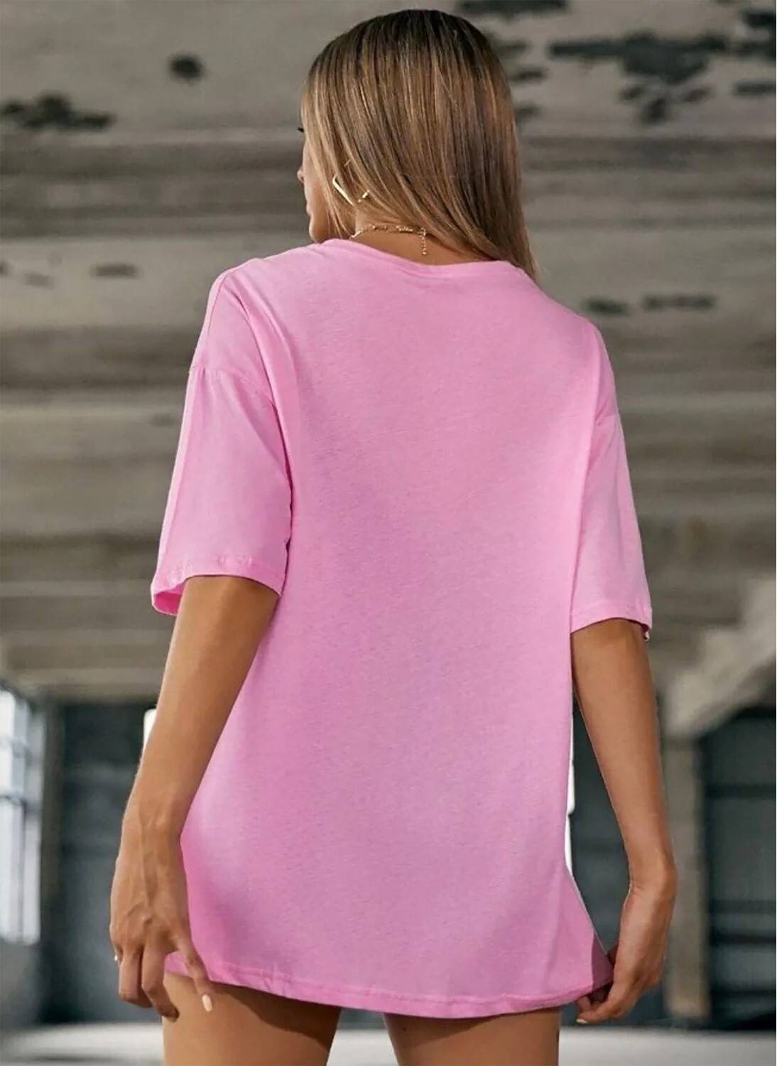 London Hills Printed Women Round Neck Dark Green, Pink T-Shirt