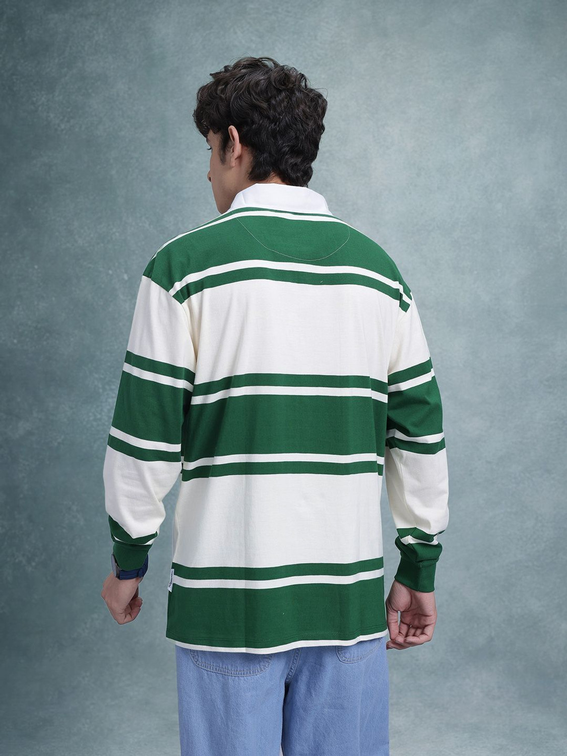 Image of Roadster Striped Men Polo Neck Green T-Shirt