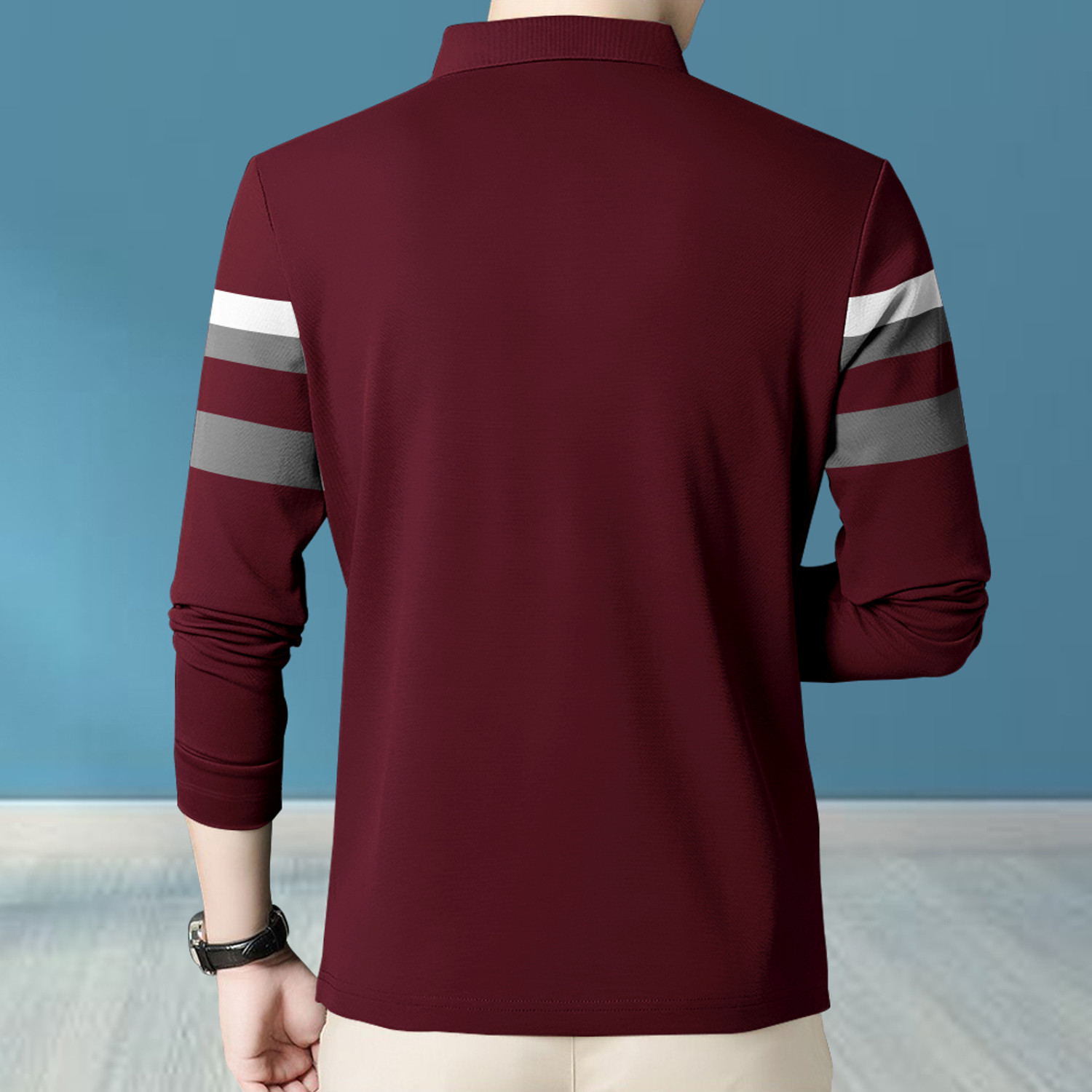 Image of GARBLY Striped Men Polo Neck Black T-Shirt