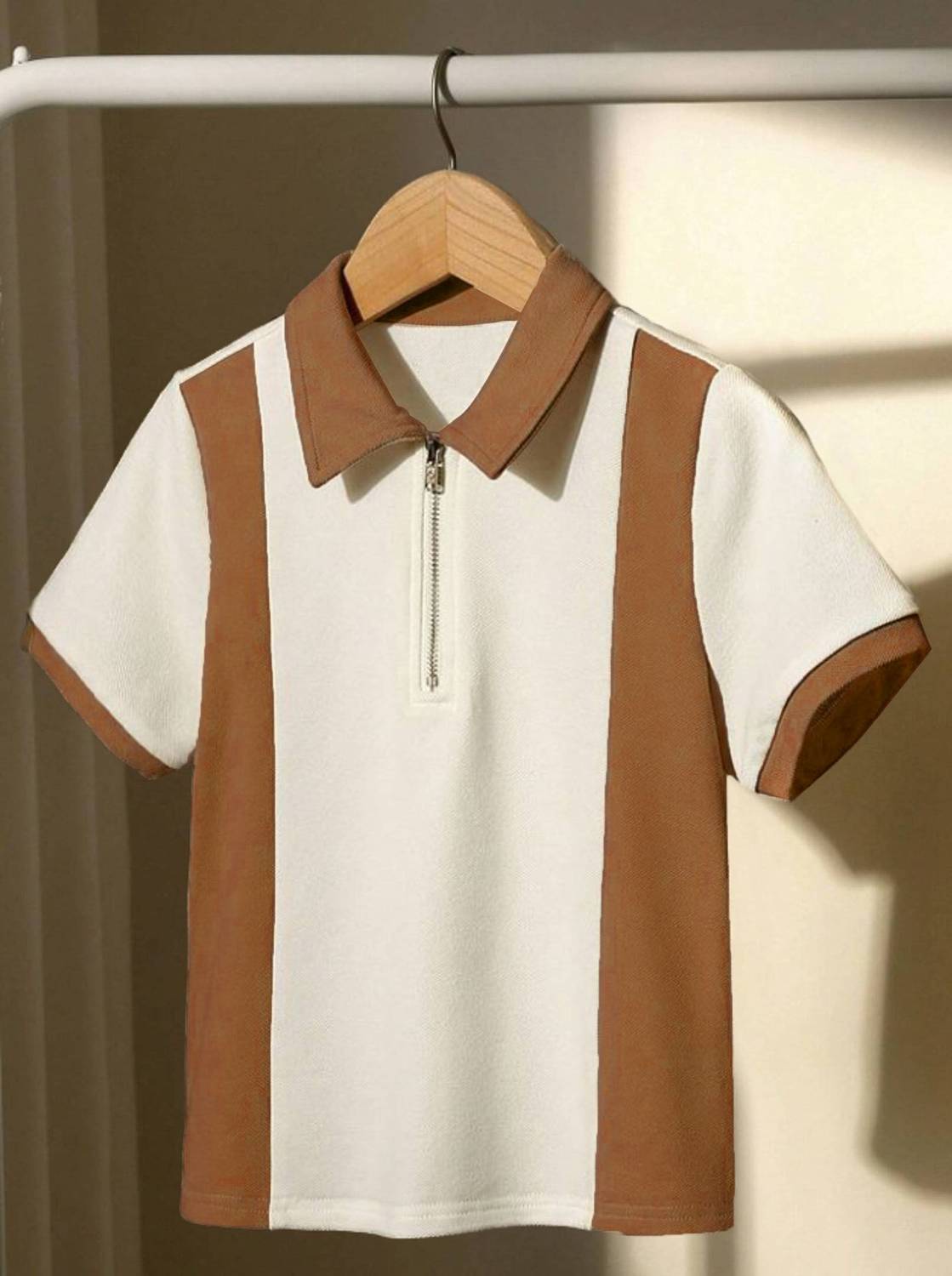 Lieo Trend Colorblock Men Zip Neck White, Brown T-Shirt - Buy Lieo