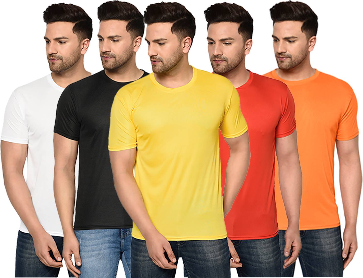 InkTees Pack of 5 Men Solid Round Neck Polyester Multicolor T-Shi