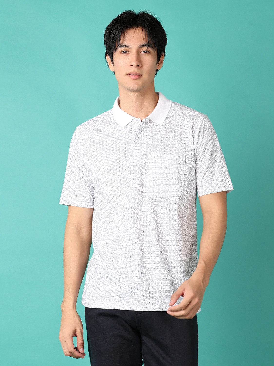 Image of V-MART Printed Men Polo Neck White T-Shirt
