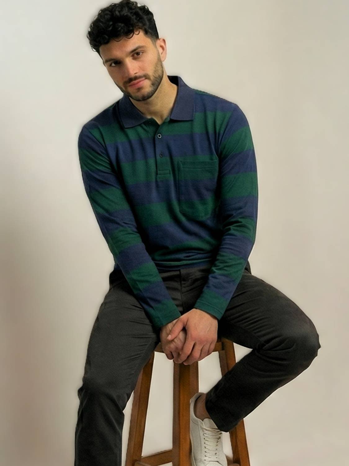 Alvin Dark Green Striped Polo Neck T-Shirt - Image 3