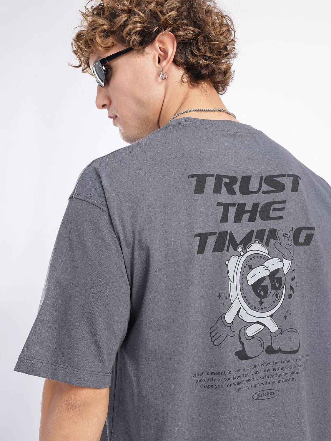 Glitchez Printed Men Round Neck Grey T-Shirt - Buy Glitchez