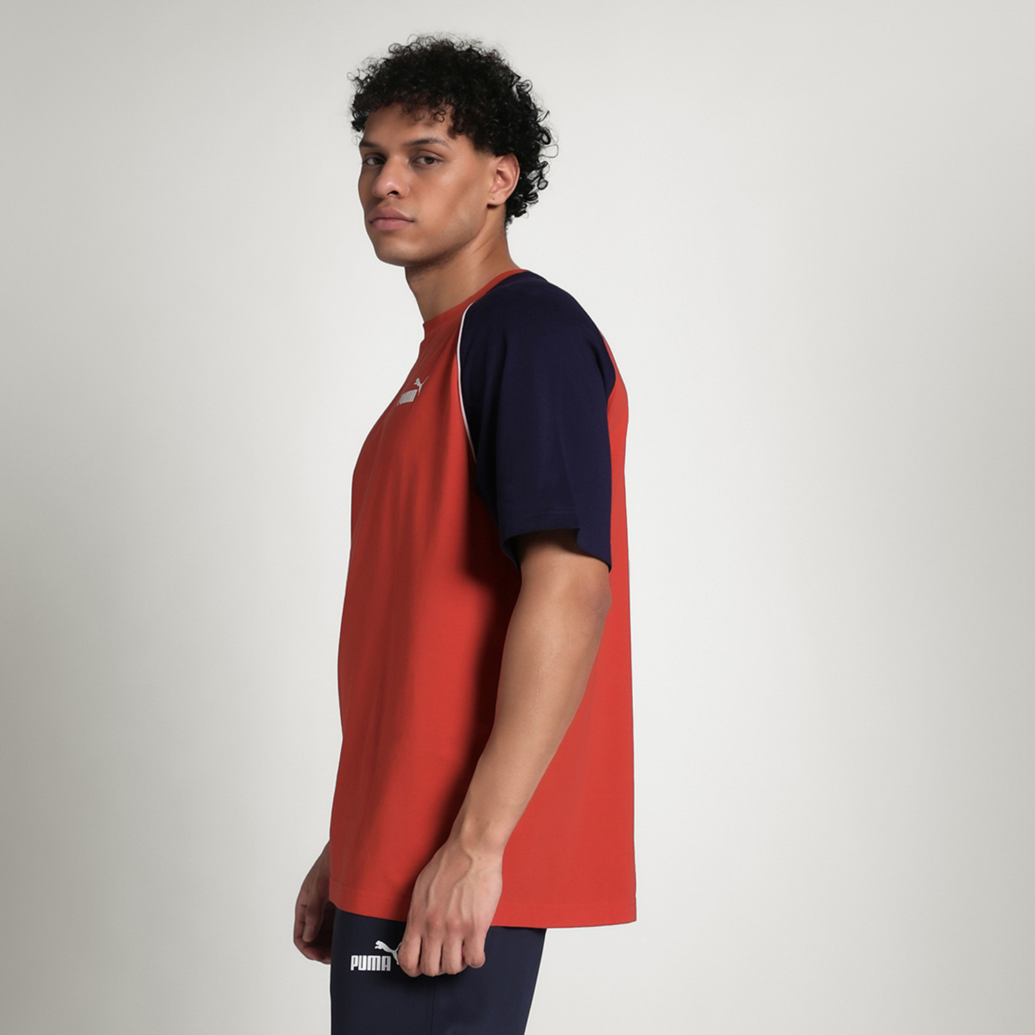 Image of PUMA Colorblock Men Crew Neck Red T-Shirt