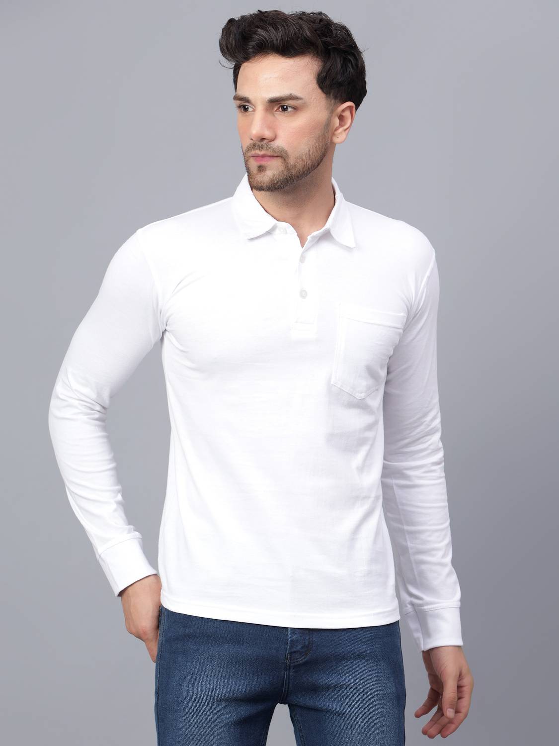 Fleximaa Solid Men Polo Neck White T-Shirt - Buy Fleximaa Solid
