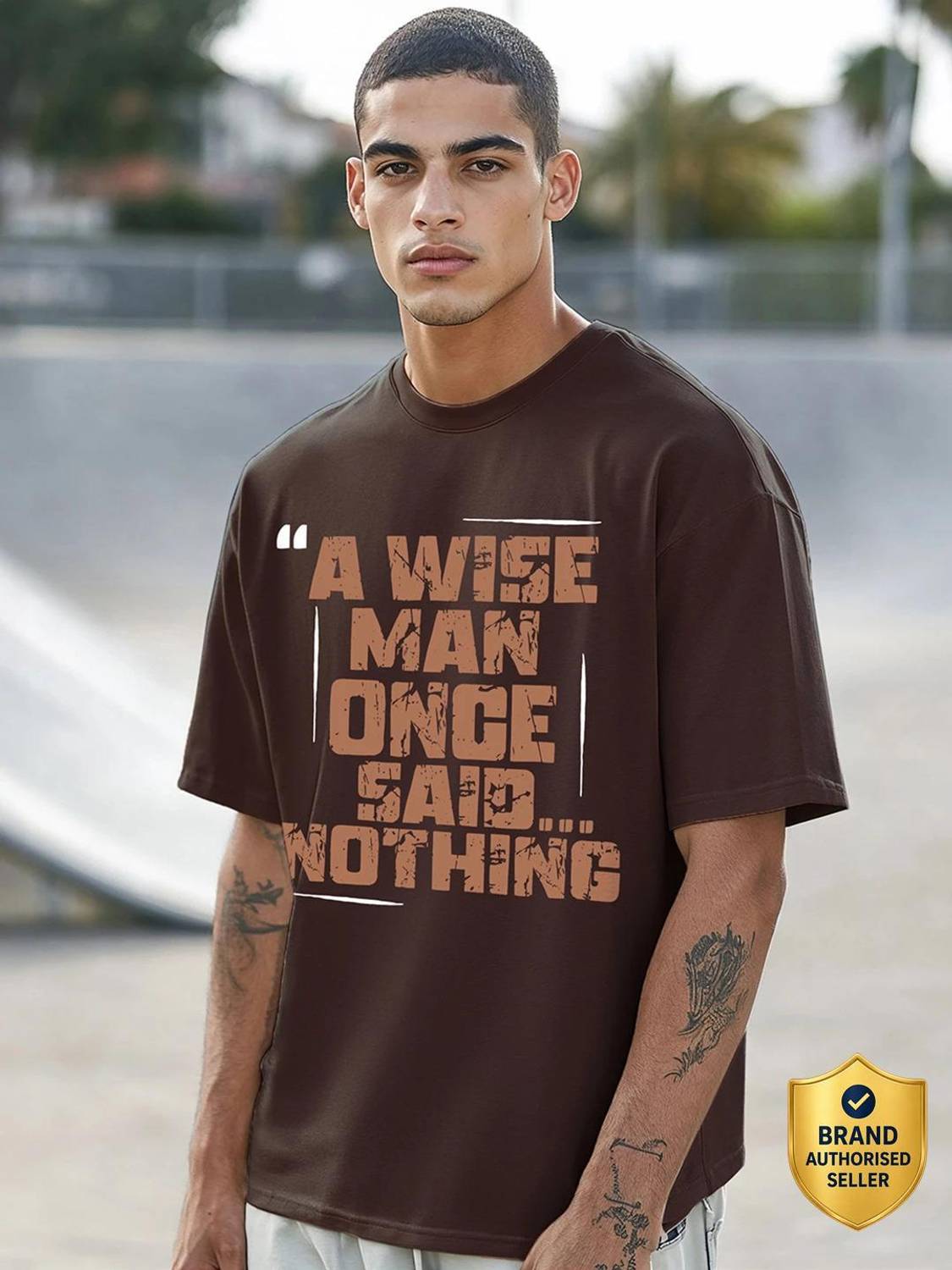 BEWAKOOF Men Brown Typography T-Shirt - Image 1