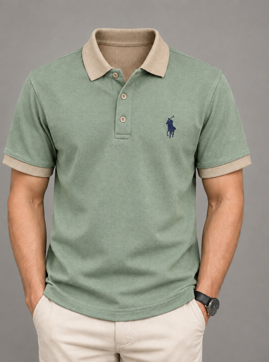 Image of TheGovindCo Solid Men Polo Neck Light Green T-Shirt