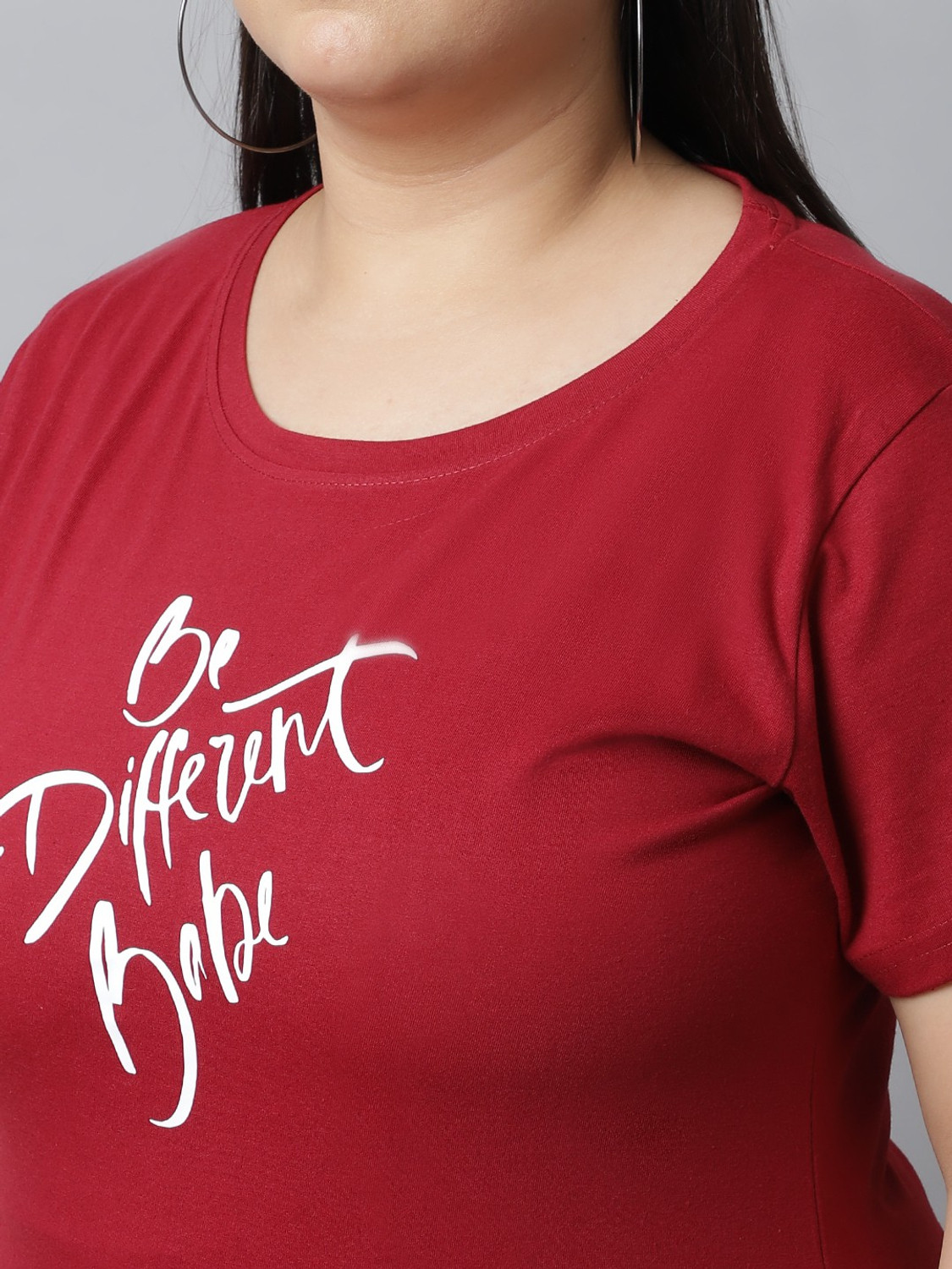 Image of UnaOne Typography Women Round Neck Maroon T-Shirt