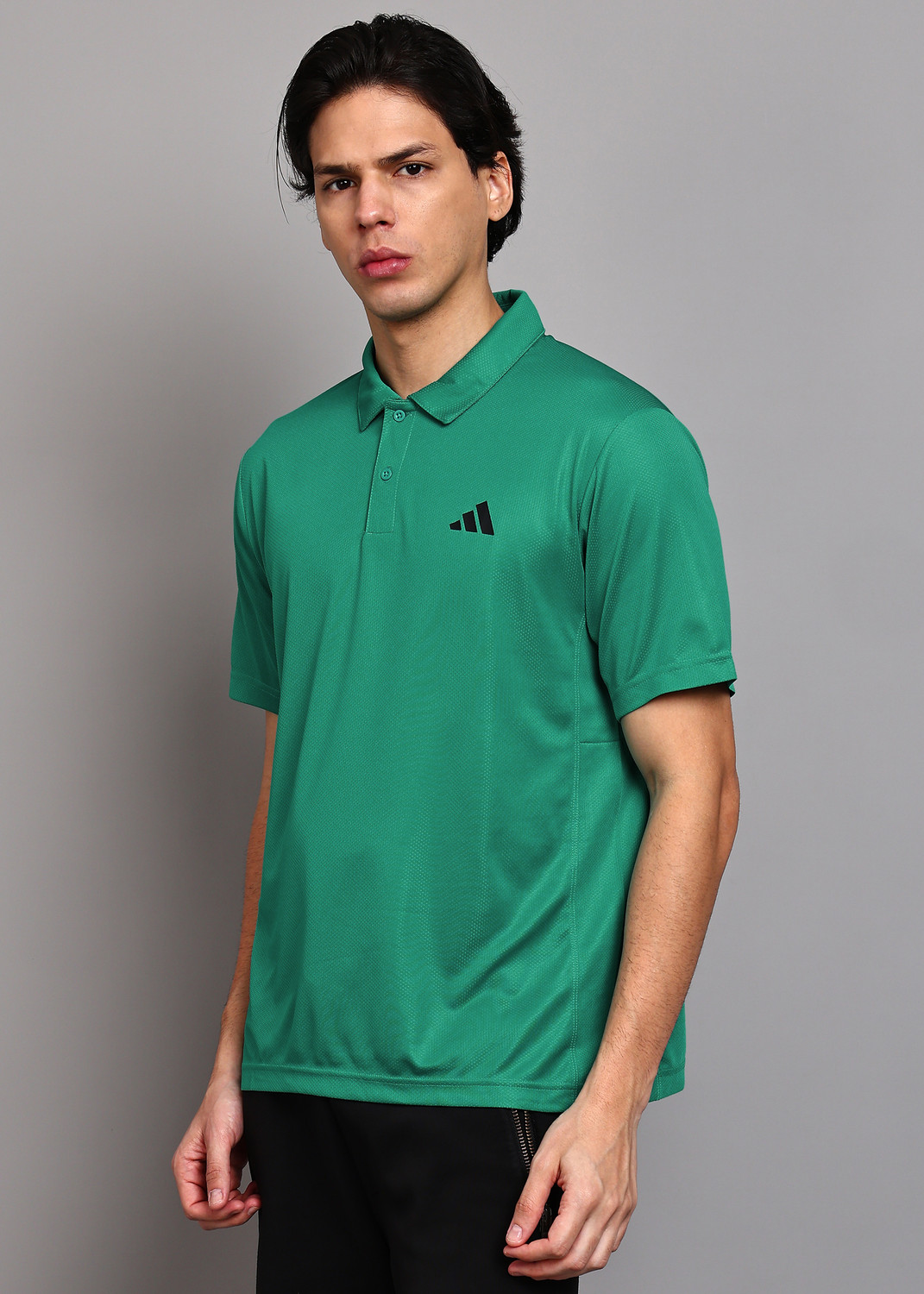 Image of ADIDAS Men Solid Polo Neck Polyester Green T-Shirt